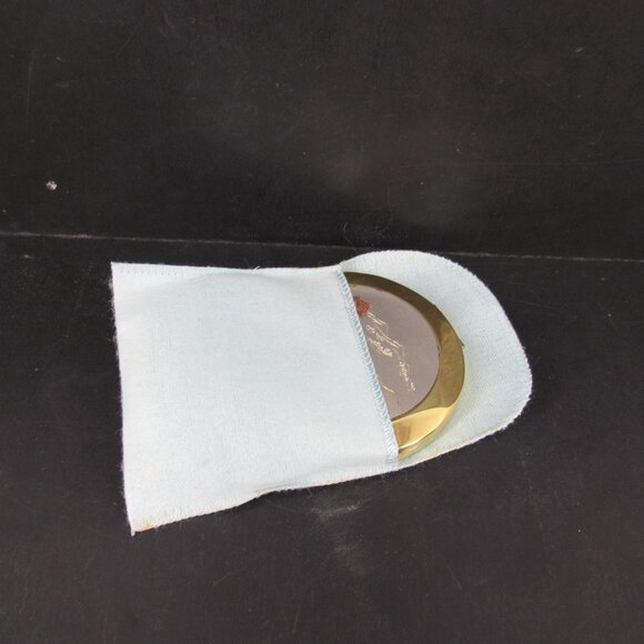 Vintage Women's Powder Compact with Powder Puff Gold Tone Cabin Waterwheel Scene - Picture 8 of 8